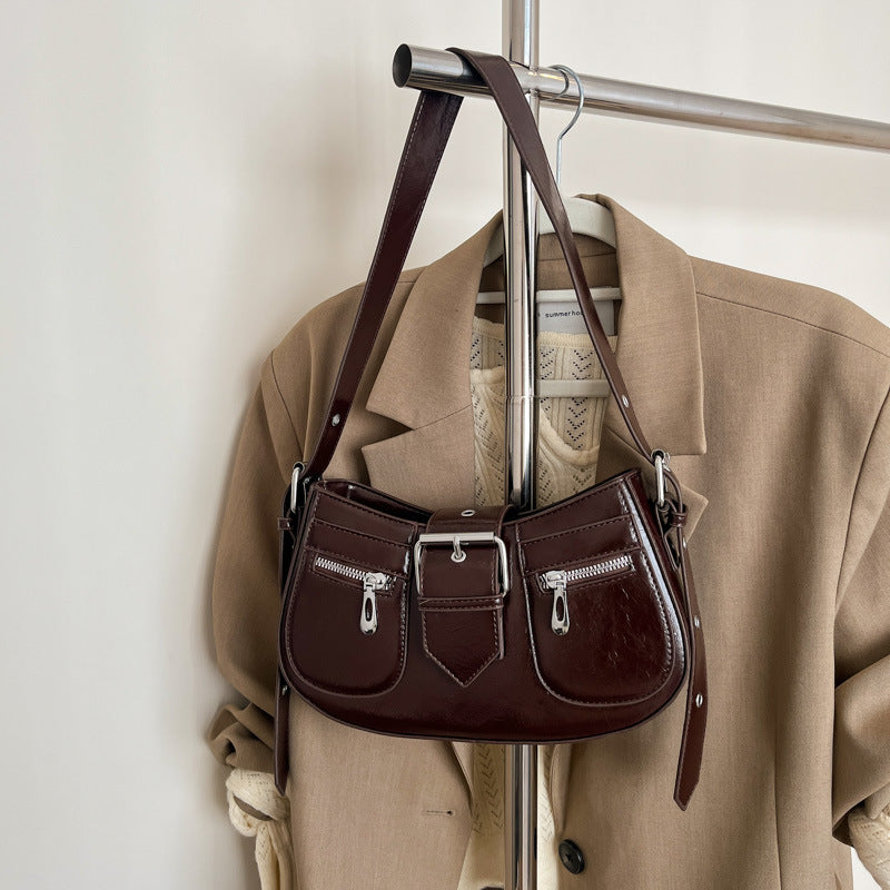 XAKXX 2025 Niche design saddle bag new simple retro underarm bag shoulder bag premium texture messenger bag women