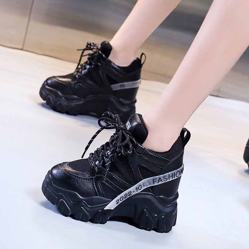 xakxx Sneaker Women's Spring and Autumn New Casual Mesh Surface Clunky Sneakers Hidden Heel Platform Lace-up Shoes One Piece Dropshipping