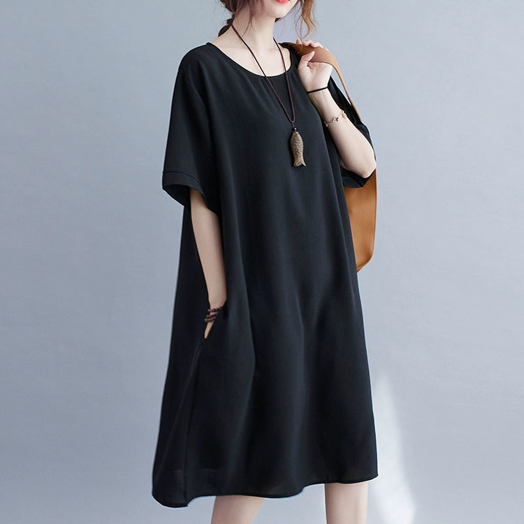 large-size dresses are fat mm and thin, summer short-sleeved loose cotton and linen belly-covering skirts, medium and long Popular-style high-end.