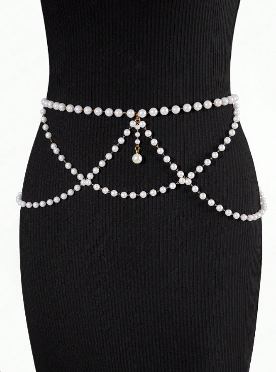 4529 2025 women's new waist chain multi-layer pearl fringed waist chain with dress fashion waist chain body chain