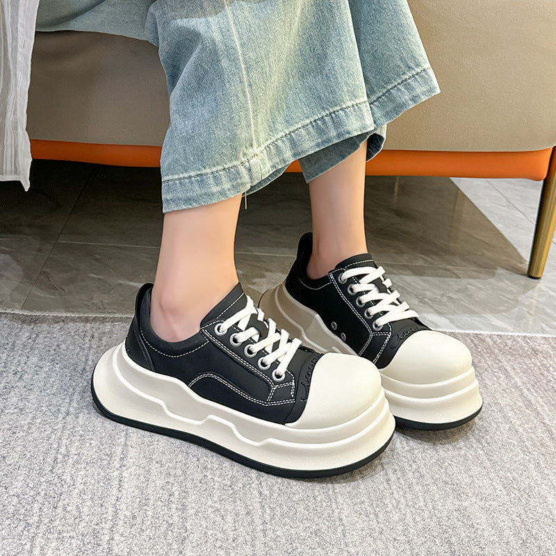 xakxx Mickey Big Head Shoes Women's New NEWn Retro Casual Platform Height Increasing Canvas Shoes Pumps Genuine Leather Bread Shoes