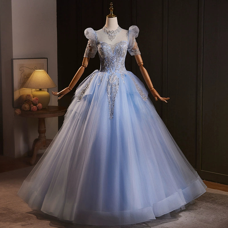Blue performance clothes, new temperament, vocal music, canto art test student dress, host adult evening dress, fluffy skirt woman