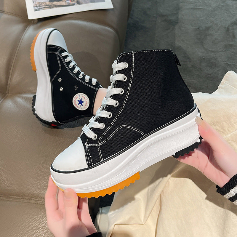 xakxx Foreign Trade plus Size Thick-Soled High-Top Canvas Shoes for Women Autumn New Sports Casual Shoes Versatile Breathable White Shoes