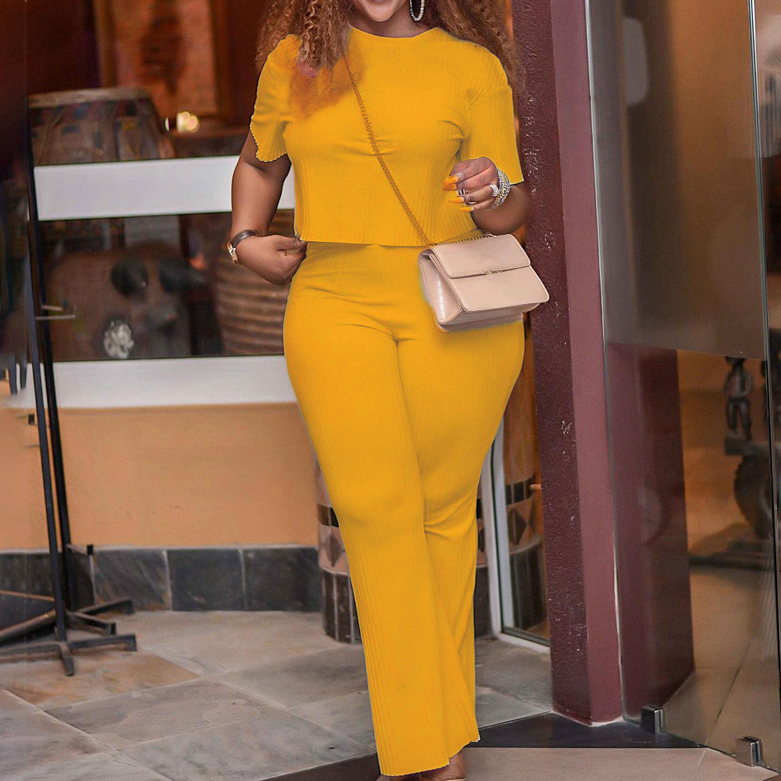 2025 D180 2025 women's clothing popular summer short-sleeved pit strips solid color casual fashion African large size New suit