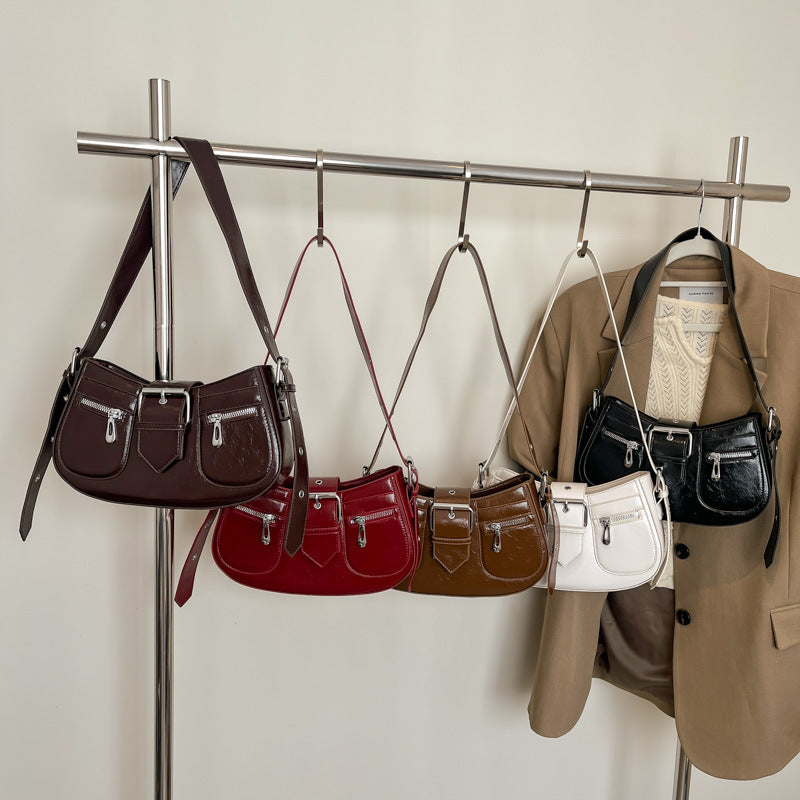 XAKXX 2025 Niche design saddle bag new simple retro underarm bag shoulder bag premium texture messenger bag women
