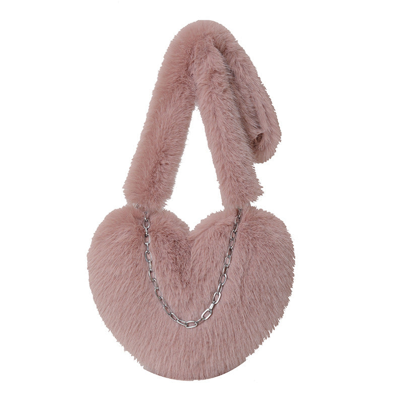 XAKXX 2025 new oblique span love bag imitation fox hair large capacity fashion personalized chain handbag shoulder bag
