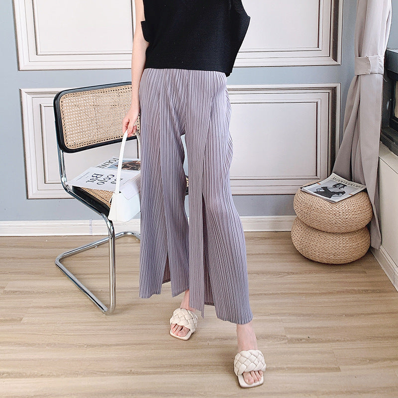 2025 Folded wide-leg pants women's spring and summer new thin long split high waist drape long loose and comfortable casual pants