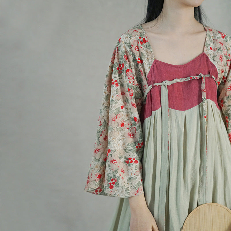 and improved Hanfu Tencel printing dress, national style pastoral Song Dynasty elegant dress L22159