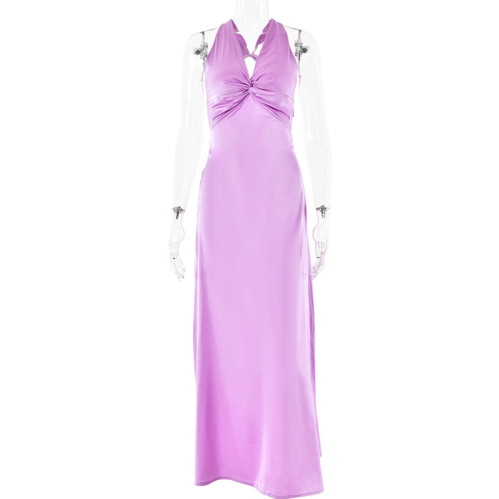 2025 New ins hot sales of new models, fashionable and sexy V-neck strap backless dress slim satin dress