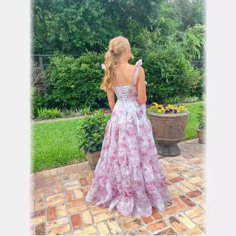 XAKXX 2025 popular new New off-the-shoulder women's clothing fashion organza fairy long temperament evening dress dress