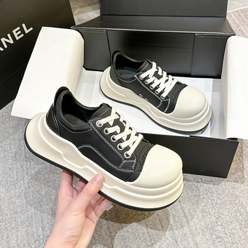 xakxx Mickey Big Head Shoes Women's New NEWn Retro Casual Platform Height Increasing Canvas Shoes Pumps Genuine Leather Bread Shoes
