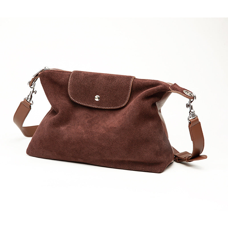 XAKXX Women's bag retro matte cowhide suede dumpling bag large capacity commuter small square bag lazy wind one shoulder messenger bag