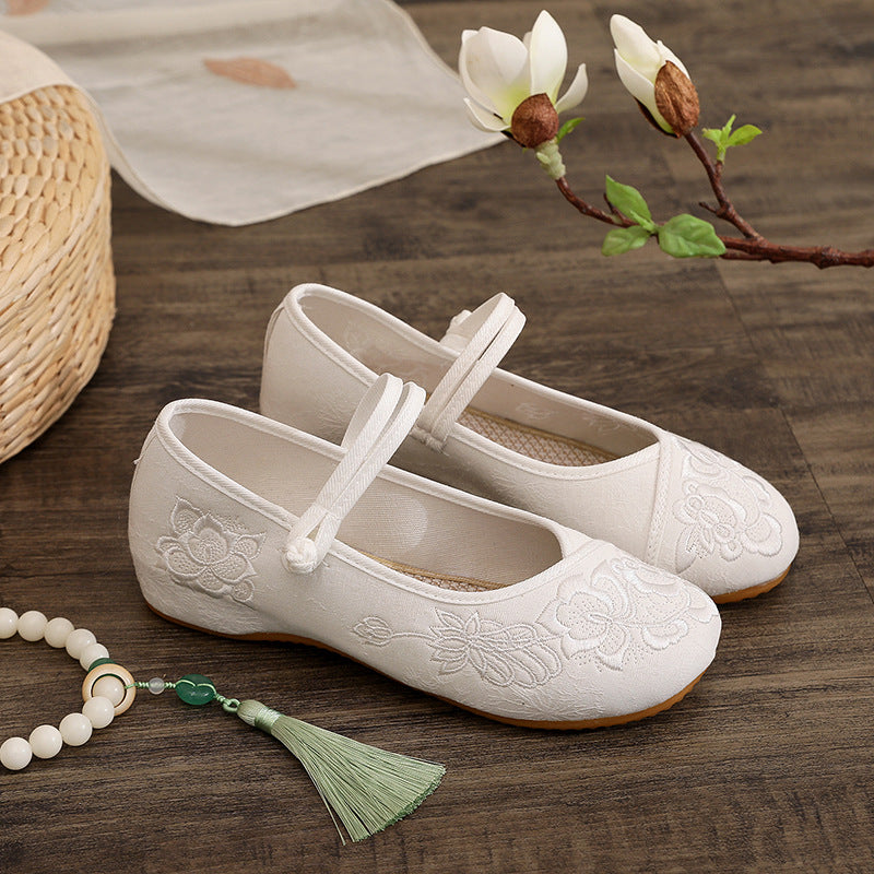 xakxx The Han-Style Clothing Shoes Women's Spring and Summer Old Beijing Cloth Shoes Flat Zen Embroidered Shoes Low Heel Ethnic Style Tea Artist Work Shoes