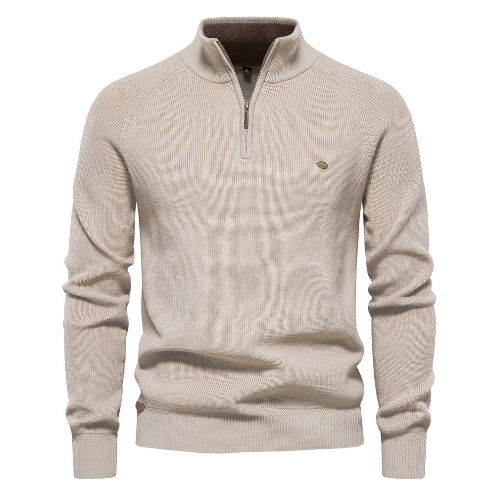 XAKXX 2025 Autumn and winter new men's Popularan size New sweater men's long-sleeved half-zipper stand-up collar solid color versatile casual trendy sweater