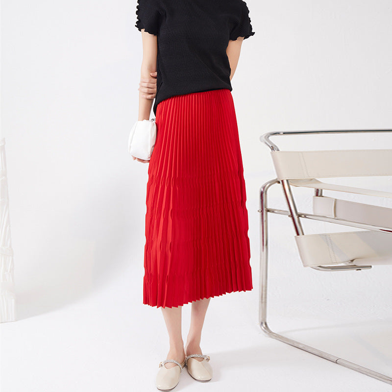 2025 Folded skirt women's wholesale spot versatile high waist Mizhai summer new medium and long large size pleated skirt skirt