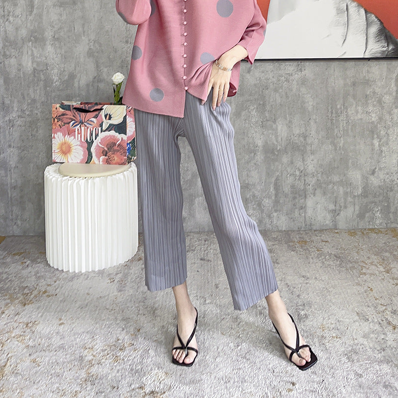 casual pants women's spring and summer simple elastic loose small drape thin high waist pleated straight pants trousers