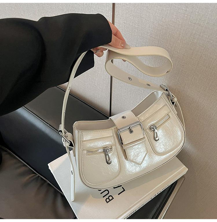 XAKXX 2025 Niche design saddle bag new simple retro underarm bag shoulder bag premium texture messenger bag women