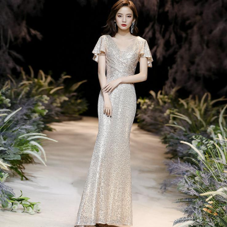 Evening dress long dress 2025 new host annual meeting party banquet student art examination bar mitzvah performance catwalk