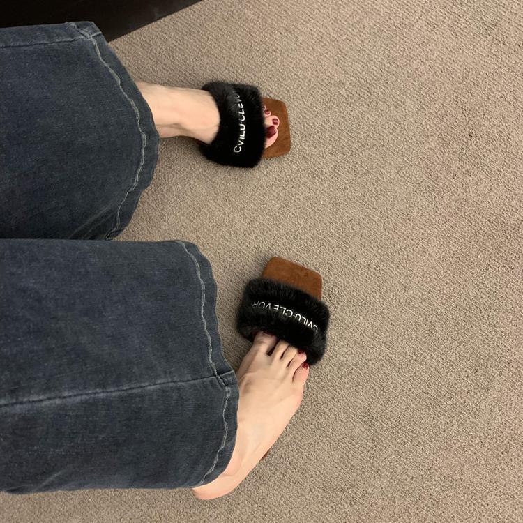2025 Small height-increasing fairy wind fluffy slippers women wear popular new gentle wind warm velvet cotton slippers