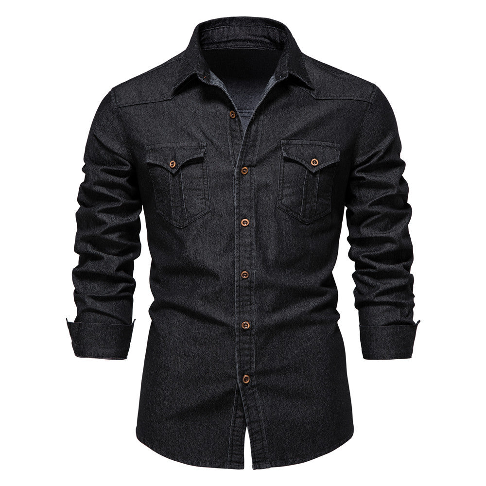 XAKXX 2025 popular Popular trade New explosion men's beautiful size denim shirt men's casual solid color men's denim long-sleeved shirt