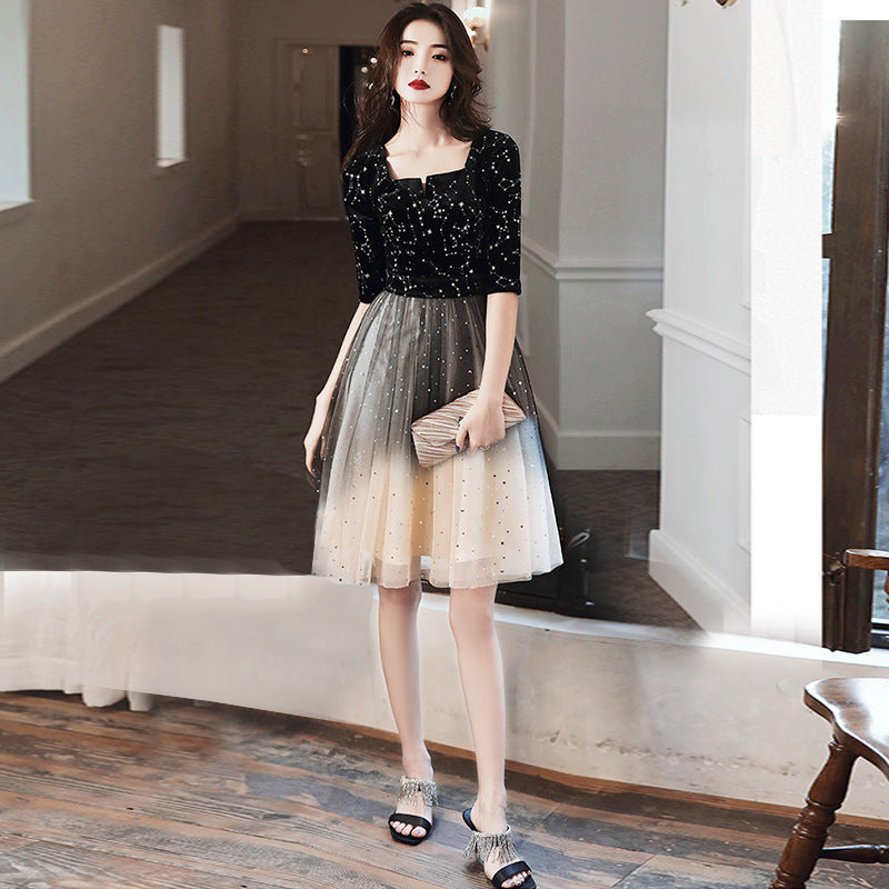 Black small evening dress women's 2025 new annual meeting art test banquet temperament host dress dress spring
