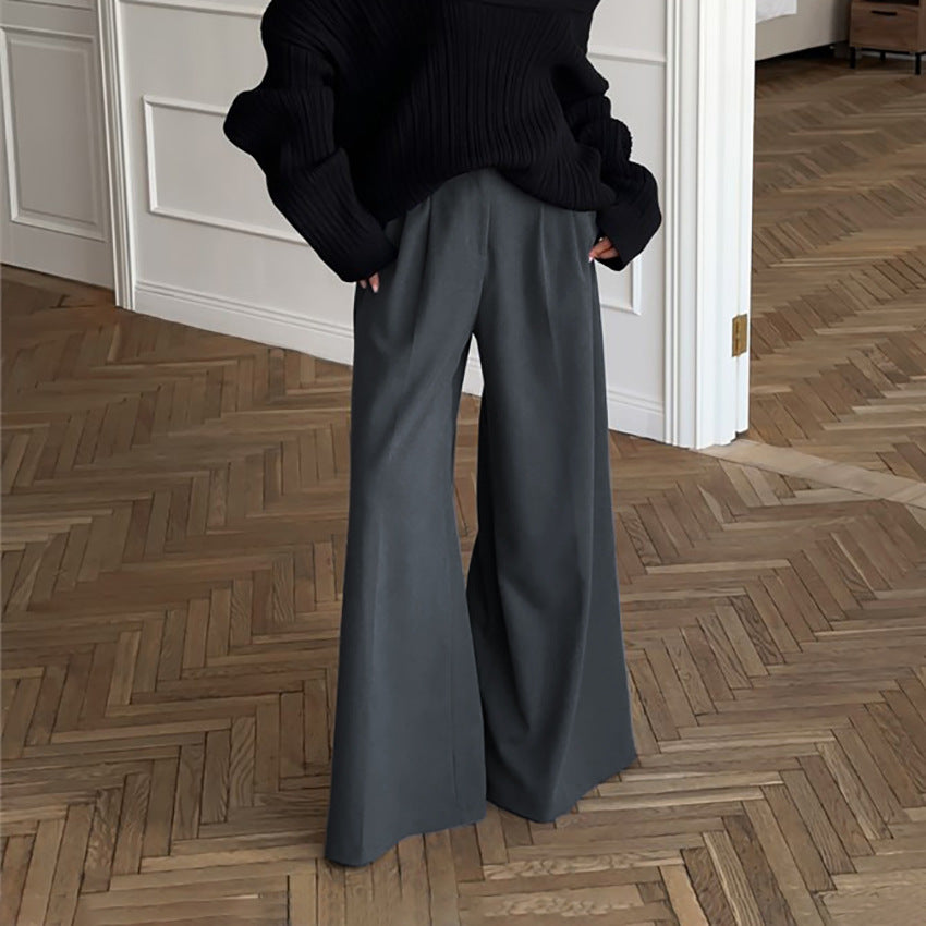 XAKXX Casual khaki fashion temperament wide-footed pants autumn and winter new versatile lazy style commuter high-waisted suit pants trousers