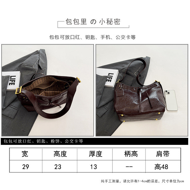 Tote bag popular new soft leather bag retro style handbag large capacity messenger bag casual versatile shoulder bag