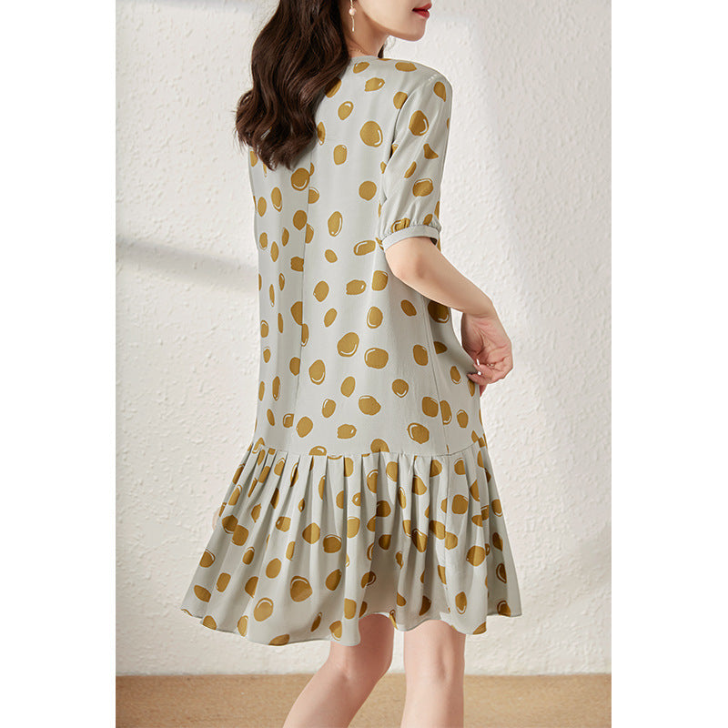 2025 Silk polka dot fishtail skirt mulberry silk dress summer women's clothing medium and long loose pleated skirt print