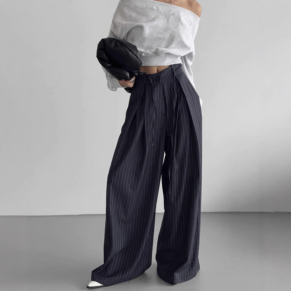 XAKXX 2025 high-waisted striped loose and drape casual suit pants New autumn and winter fashion new wholesale trousers women