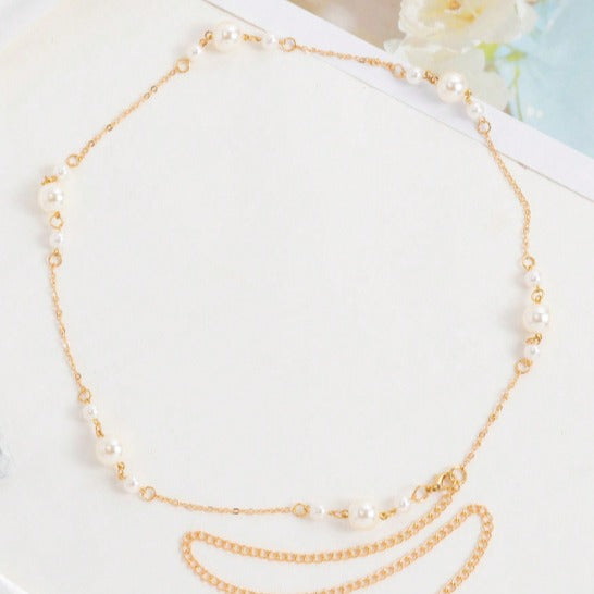 4637 New size pearl waist chain women's versatile decorative 2025 dress sweet metal waist chain body chain
