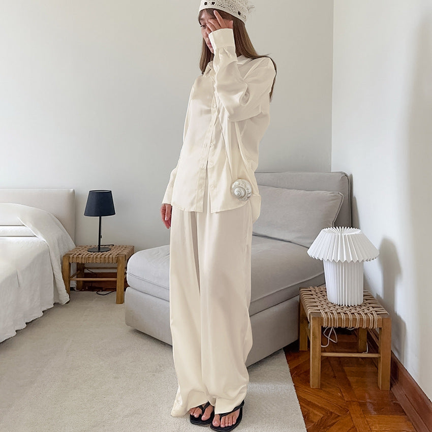 XAKXX 2025Autumn and winter fashion casual suit 2025 versatile satin matte temperament apricot lapel high waist trousers two-piece set