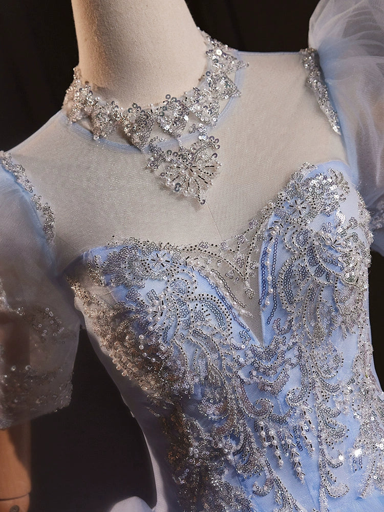 Blue performance clothes, new temperament, vocal music, canto art test student dress, host adult evening dress, fluffy skirt woman
