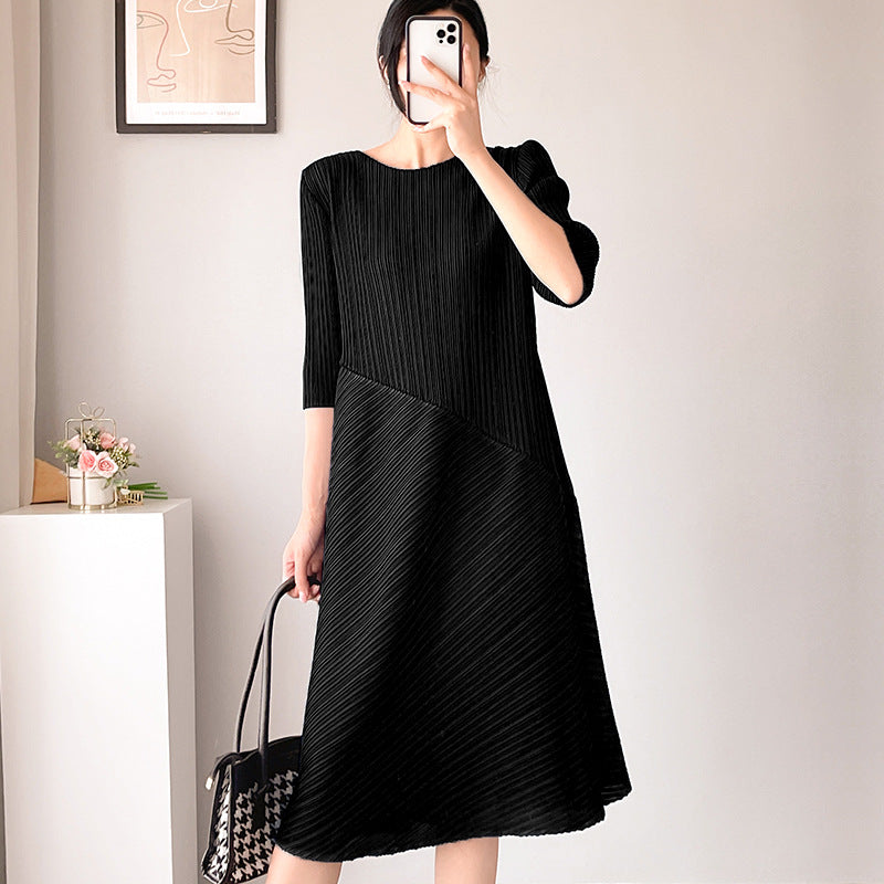 2025 temperament dress medium and long loose thin irregular design large size pleated skirt Popular trade women's clothing