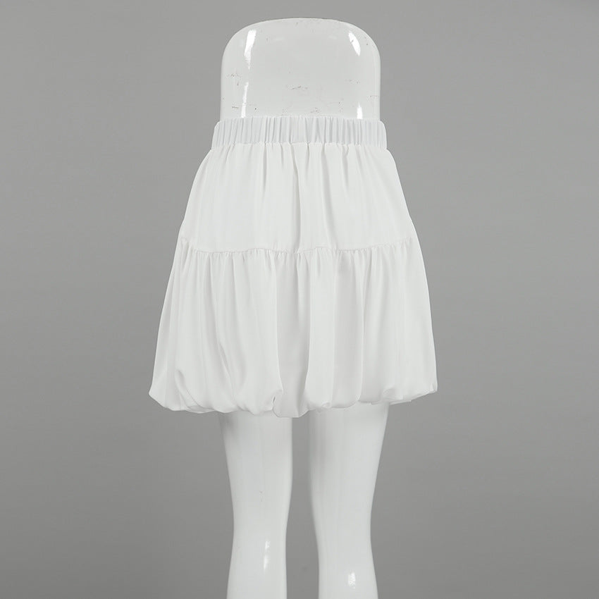 XAKXX Spring and summer simple white fashion chiffon balloon skirt 2025 niche girls style versatile high waist skirt women