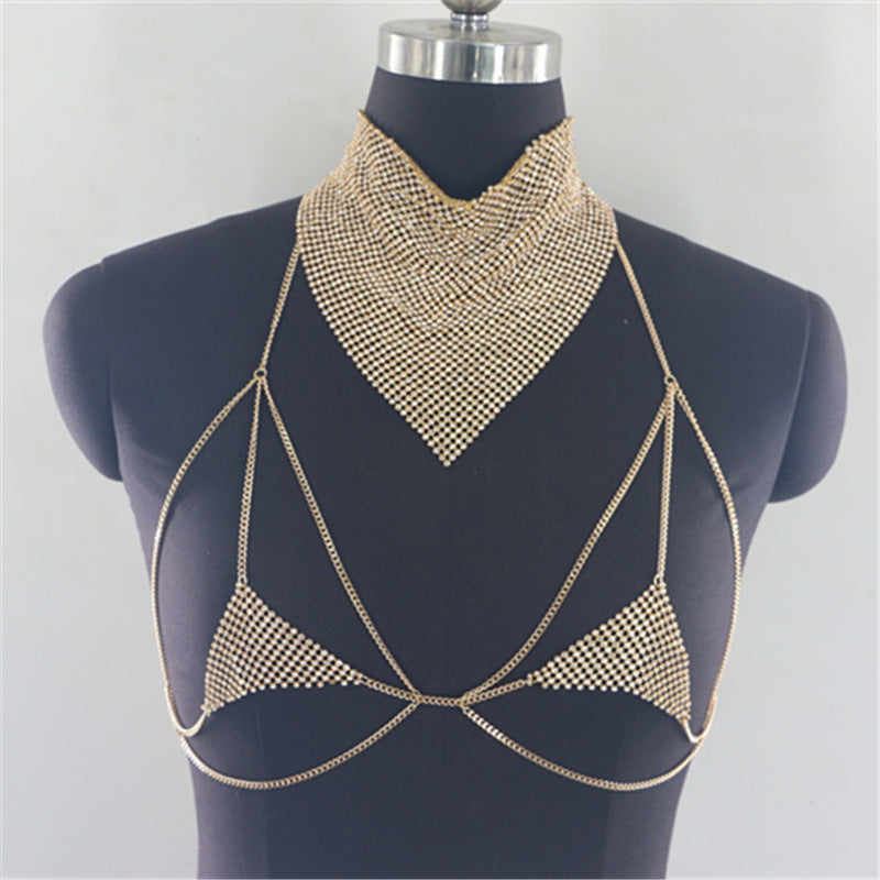 2025 MW2834 vest fashion rhinestone inlaid diamond cloth hollow metal chain scarf scarf, vest body chain