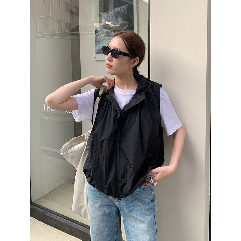 2025 hooded sleeveless vest sunscreen shirt 2025 summer new sports and leisure vest top T291