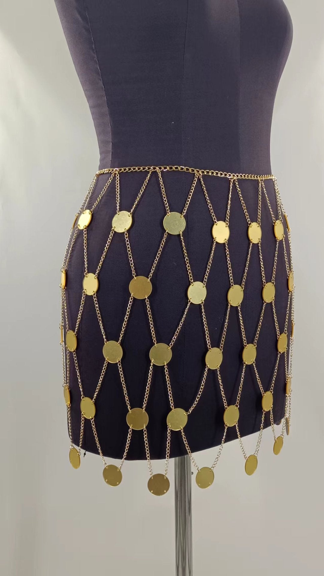2025 MW3150 skirt nightclub show sexy sequins small disc metal chain splicing skirt body chain