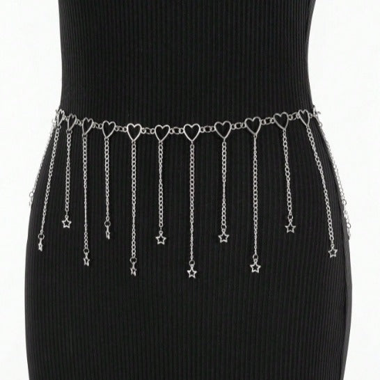 4474 2025 women's waist chain metal chain love fringed chain star fashion versatile waist chain accessories body chain