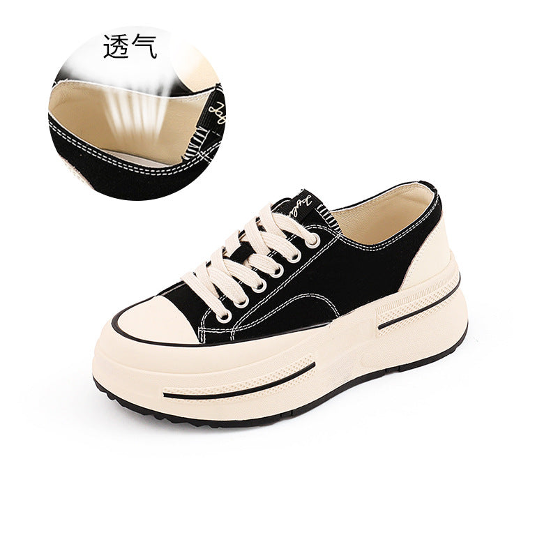 xakxx Inner Full-Grain Sheepskin Canvas Shoes Autumn New Women's Height Increasing Platform Shoes Women's All-Match Casual Shoes Women's