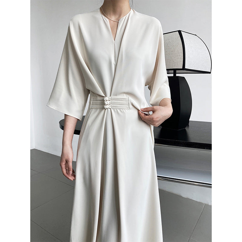 2025 Spot new new Chinese waist thin high sense national style buckle niche design white long dress children