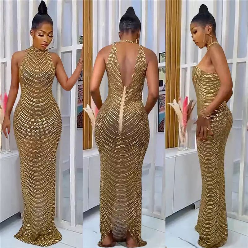 Evening Dress for Women New New Spring Elegant Rhinestone Banquet Temperament Long Dress Ins