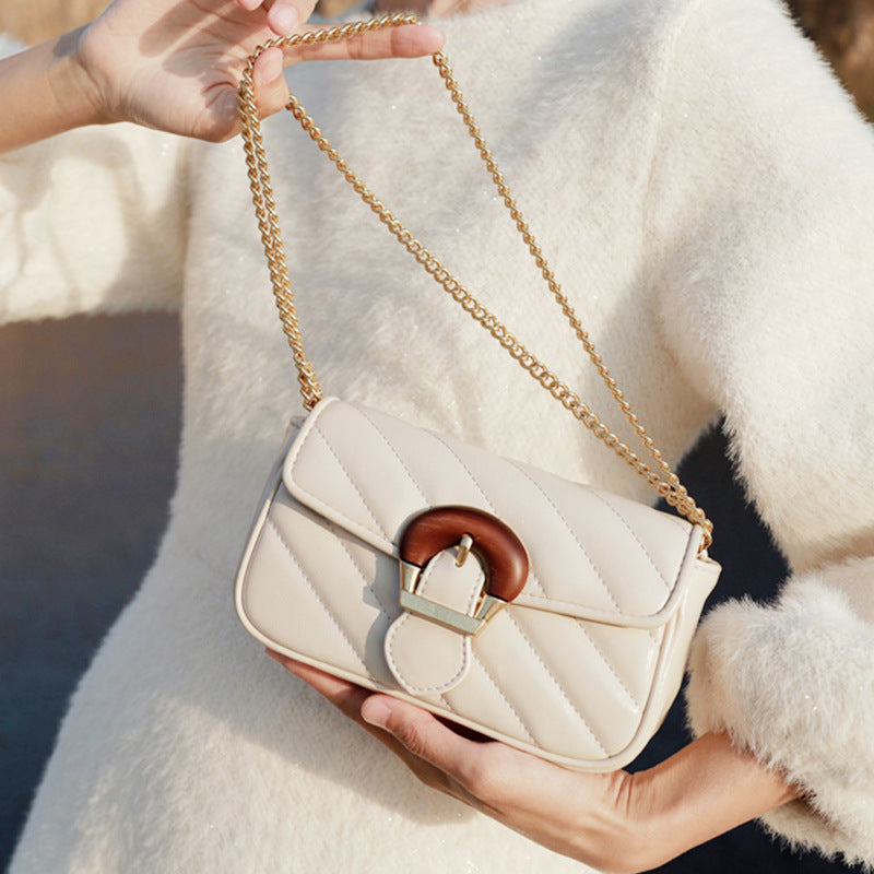 XAKXX 2025 light luxury shoulder bag popular new small fragrant wind embroidery thread chain underarm bag high-end wooden buckle messenger bag women