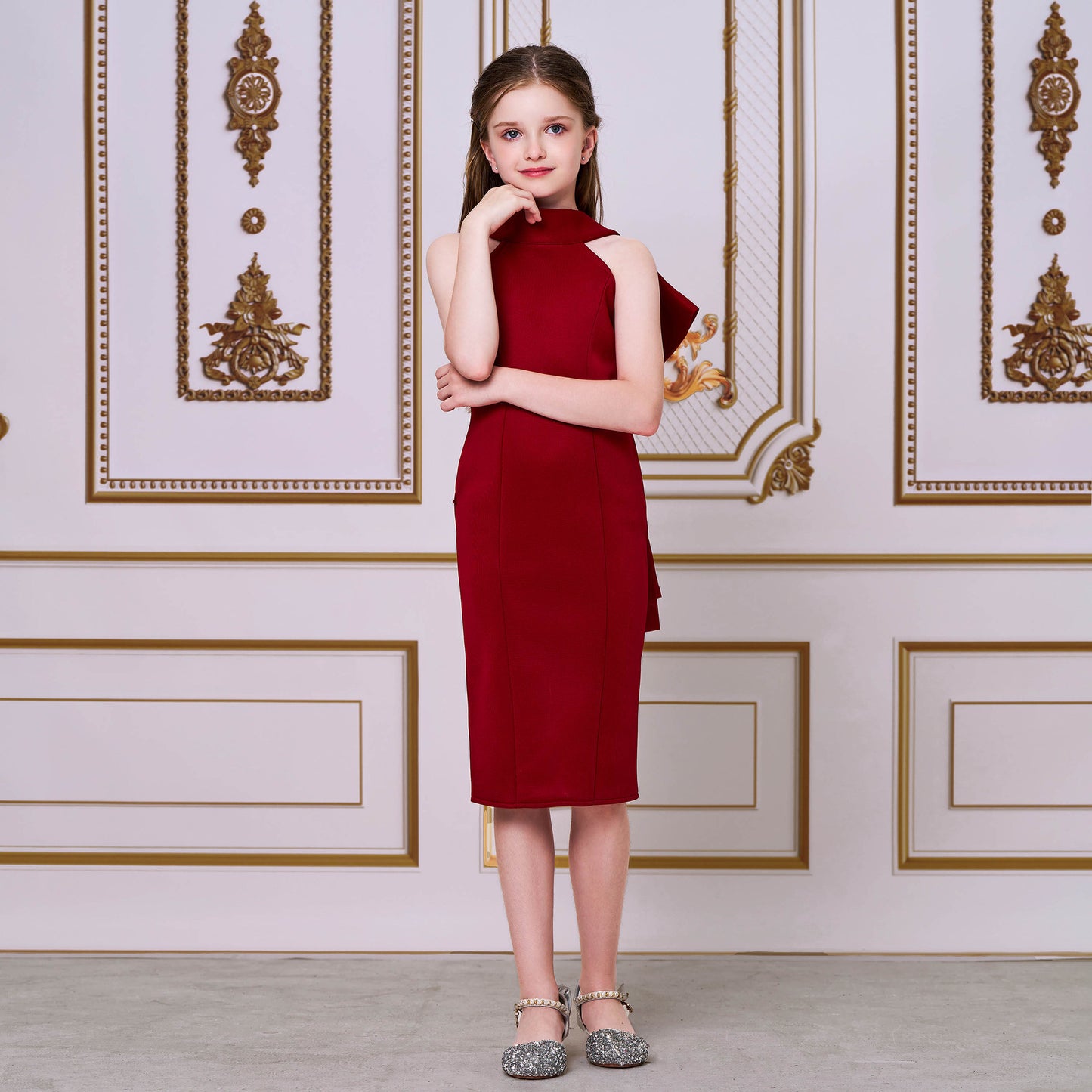 2025 catwalk princess dress model children's evening dress girls host niche performance clothes bow dress