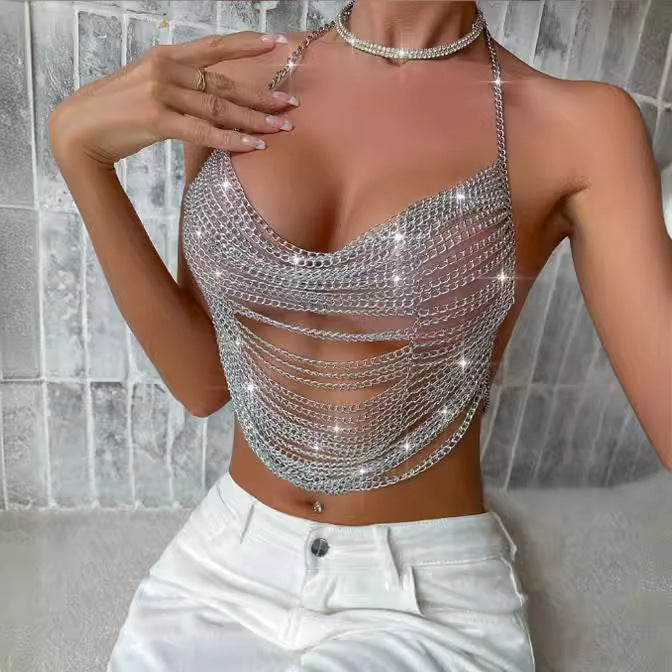 2025 XH233927 Cross-border new metal chain sexy neck small vest nightclub fashion halter sling body chain