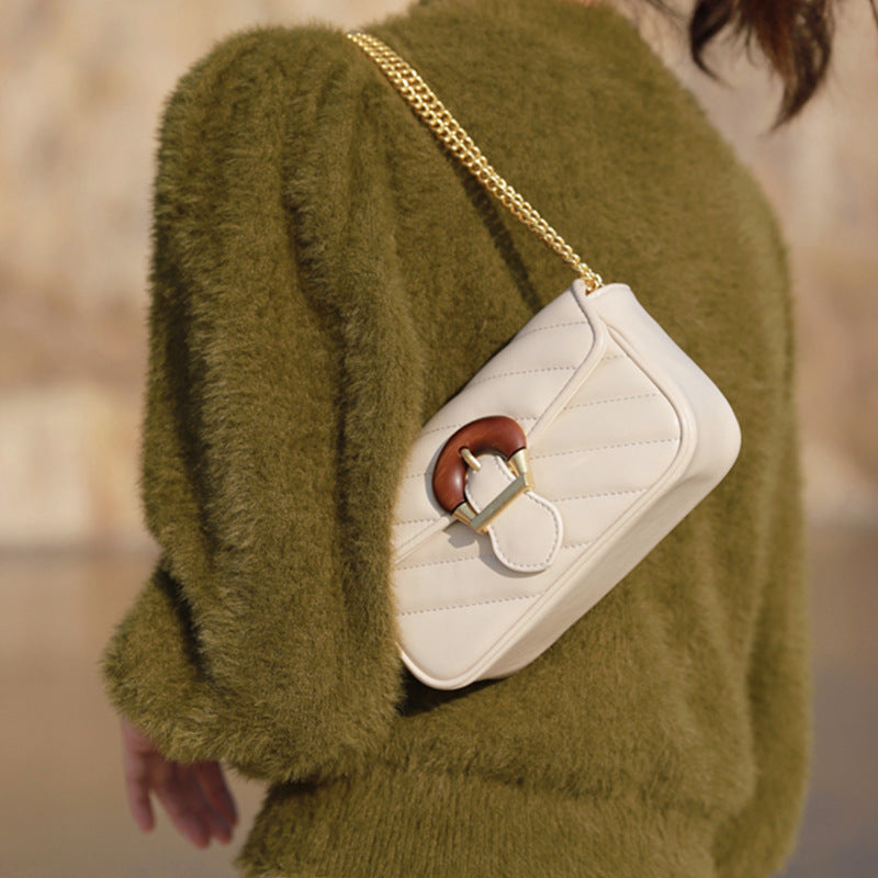 XAKXX 2025 light luxury shoulder bag popular new small fragrant wind embroidery thread chain underarm bag high-end wooden buckle messenger bag women