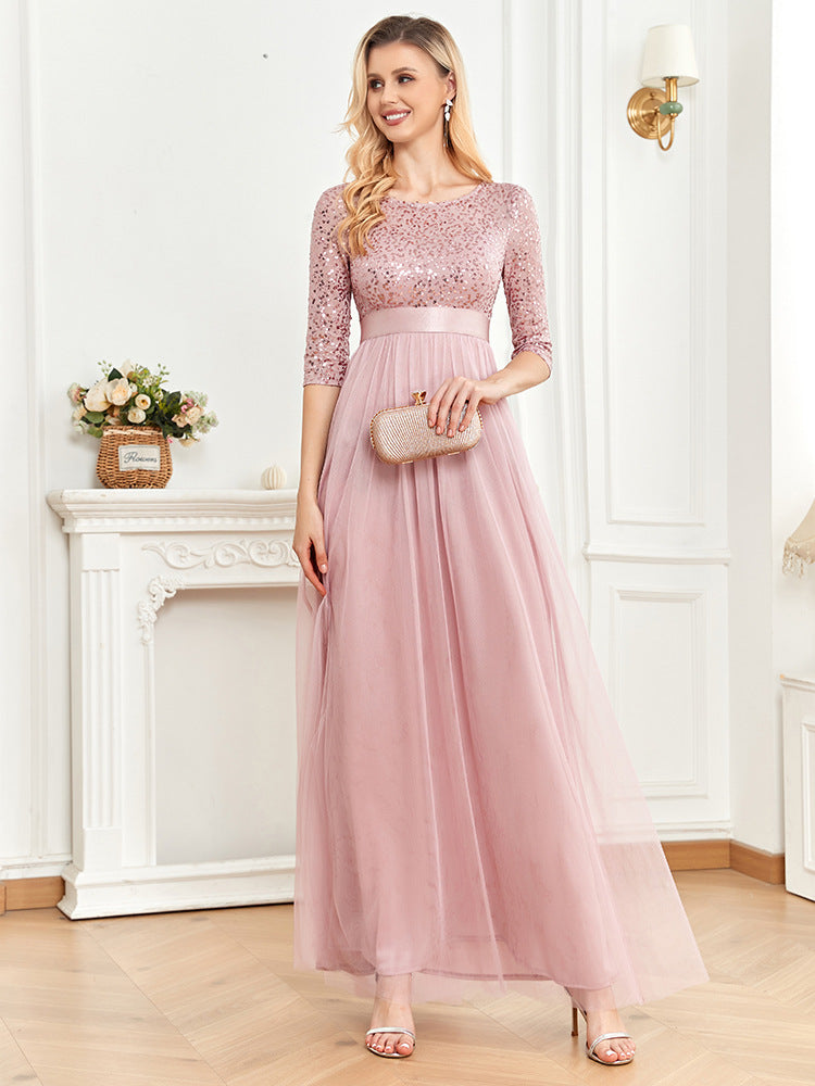 2025 popular autumn Popular trade new product simple sequined tulle A pendulum dress party 2025 girlfriends banquet evening dress