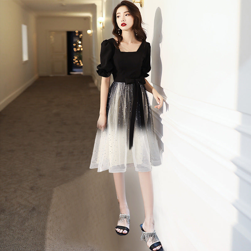 Black small evening dress women's 2025 new annual meeting art test banquet temperament host dress dress spring