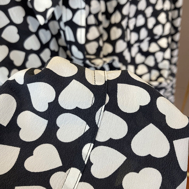 2025 Love polka dot silk shirt design sense niche summer long-sleeved mulberry silk printed shirt loose top women's clothing