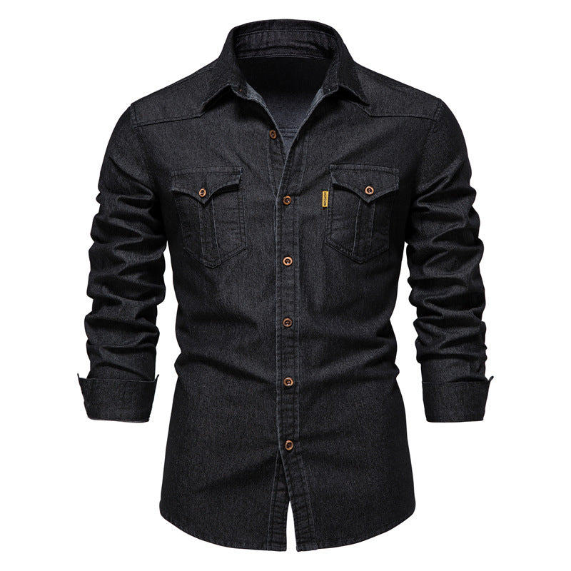 XAKXX 2025 popular Popular trade New explosion men's beautiful size denim shirt men's casual solid color men's denim long-sleeved shirt