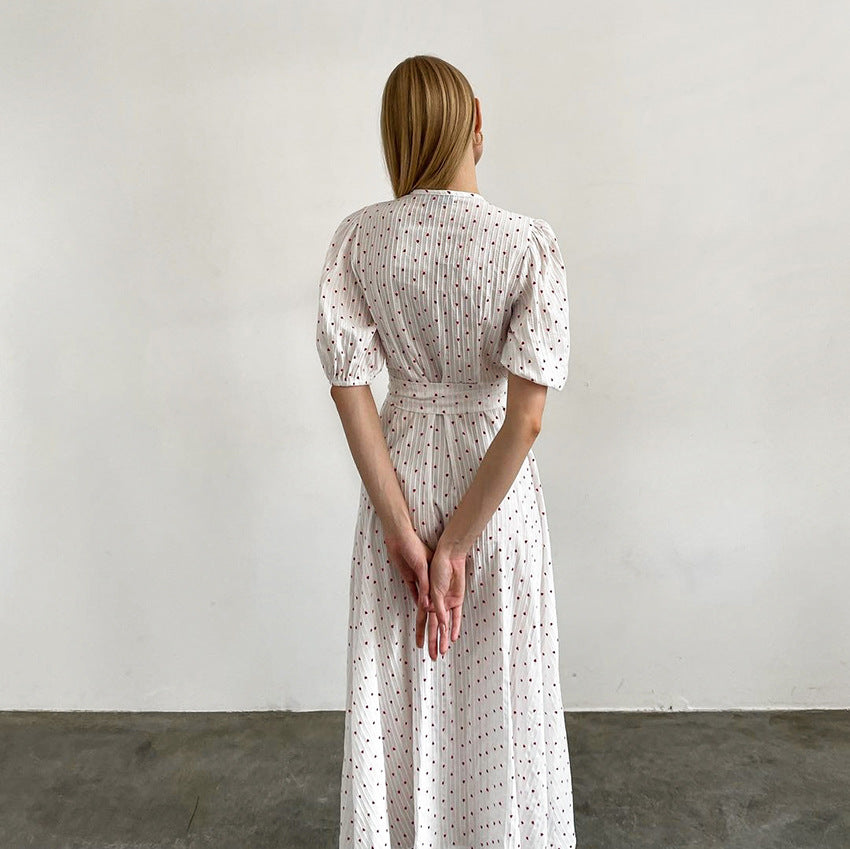 XAKXX 2025 early spring new love printing V-neck apron high waist dress 2025 fashion cross-border pure cotton long dress women